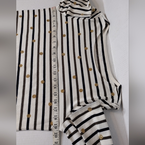 Talbots Petite Summer Striped Gold Glitter Polka Dot Pullover Long Sleeve Top - Picture 9 of 14